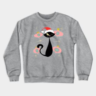 Black Cat with Pink Ornaments Christmas MCM Cartoony Crewneck Sweatshirt